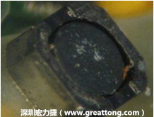 使用銀(Ag)鍍層的電源電感器(Power Inductors)，經過推力測試后，零件端點上已經看不到任何鍍層的痕跡了，所以其耐推力就比較小。