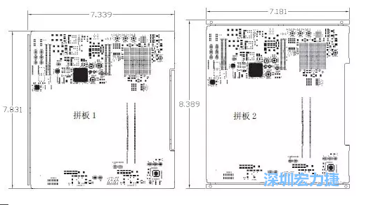 如圖11所示在兩種拼板中PCB單元的邊條位置不同，拼板1中邊條在長邊方向，而拼板2中邊條在短邊方向-深圳宏力捷