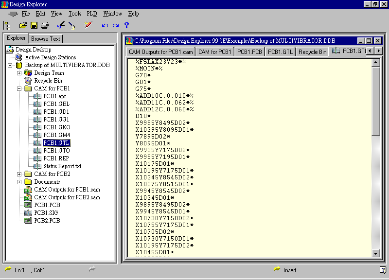 要檢查各Gerber輸出文件，則在瀏覽器中打開CAM Output for PCB1，即可看到一系列Gerber輸出文件。