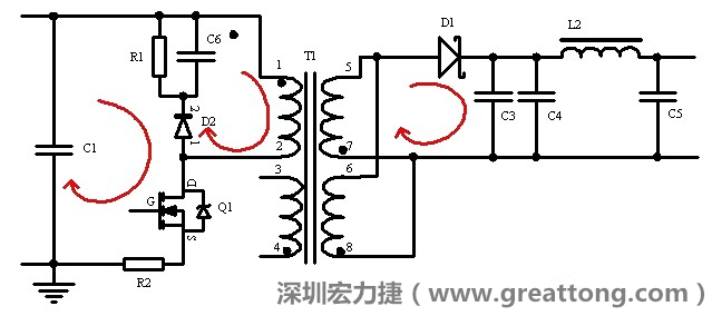 元件布局的時候，要優先考慮高頻脈沖電流和大電流的環路面積，盡可能地減小,以抑制開關電源的輻射干擾