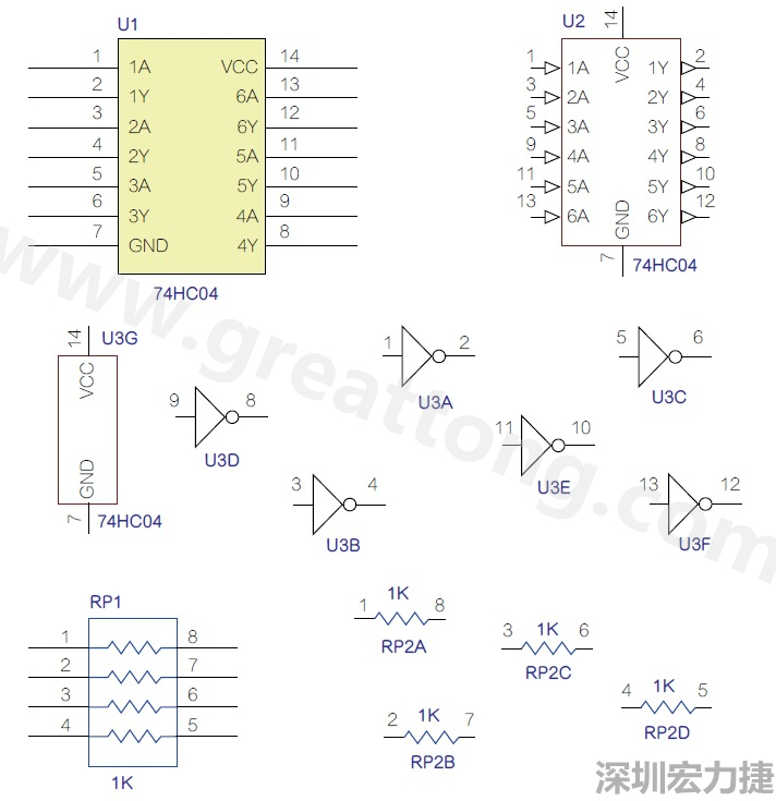 圖1 半導體元件供應商所畫的電路圖符號是模擬元件的接腳圖，而非訊號流程。