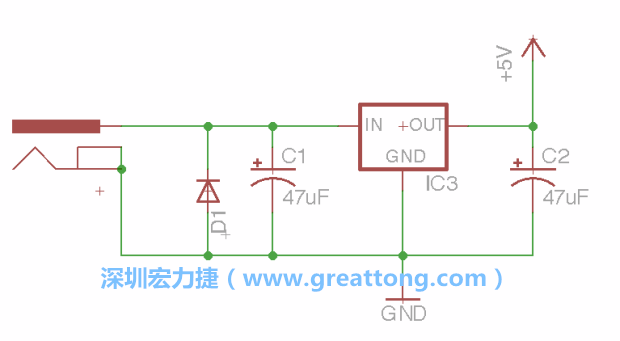 新增RBBB→Power_Jack，將它放在電壓調整器的輸入端旁邊。