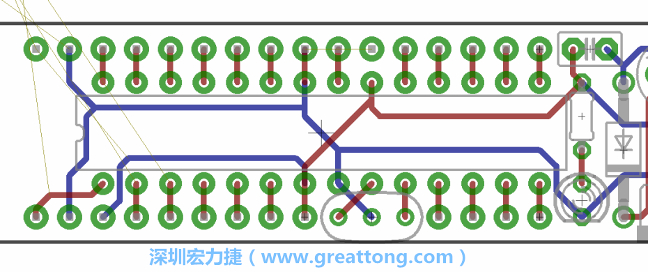 如果可以的話盡量讓接地線保持在電路板的背面，這樣它們就可以在可能范圍內和最大的接地面連結在一起。