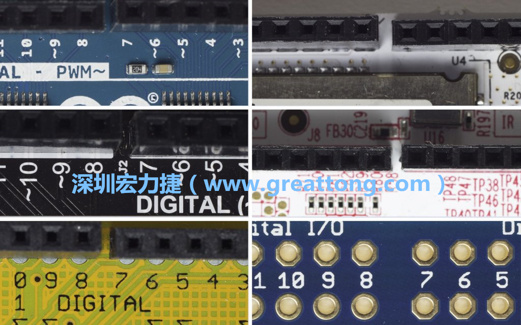 各種不同尺寸的Arduino上第7、8腳位的間距。