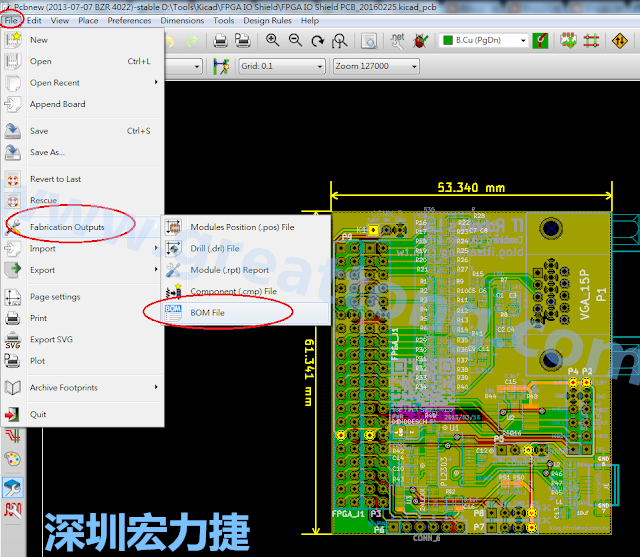 在Kicad的PCB Editor, 點選 File->Fabrication Outputs->BOM File, 即可產生一個 .csv 的Excel 檔案。