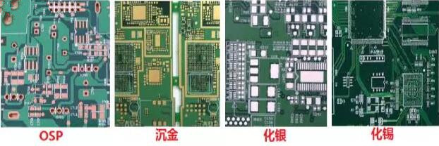 表面工藝分：熱風整平，沉金， 化銀， 化錫， OSP 等幾種表面工藝